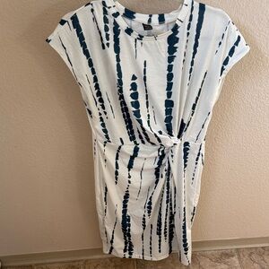 SHEIN White and Navy Tie-Dye Dress